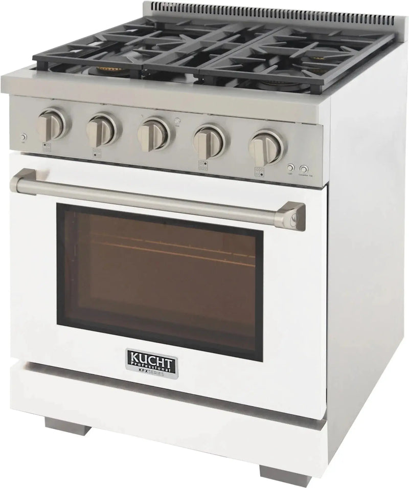 Kucht 30" Freestanding Professional Gas Range Liquid Propane KFX3000X/LP-W by Farmhouse Kitchen and Bath