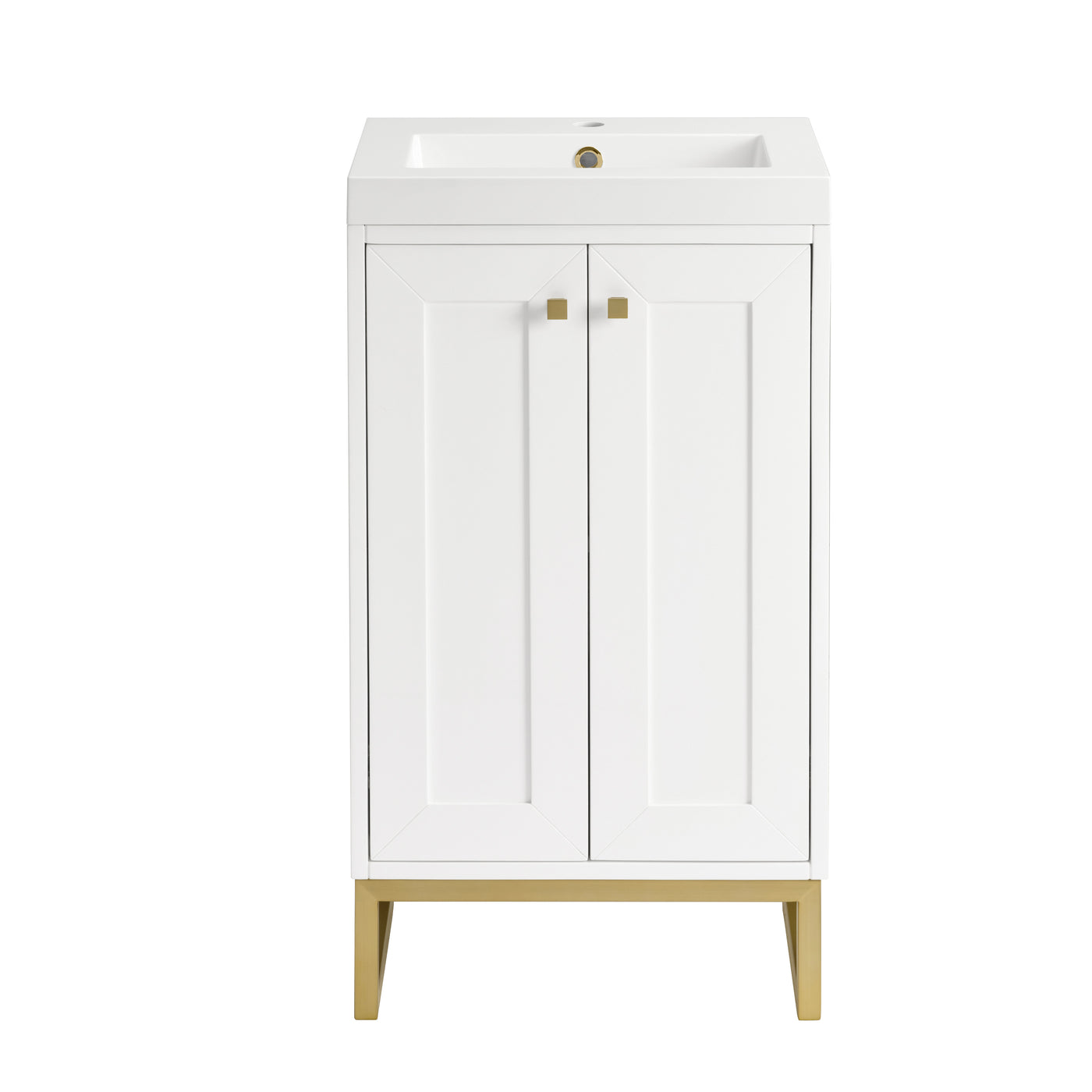 James Martin Chianti 20" Single Bathroom Vanity, Glossy White with White Glossy (Champagne Brass) countertop