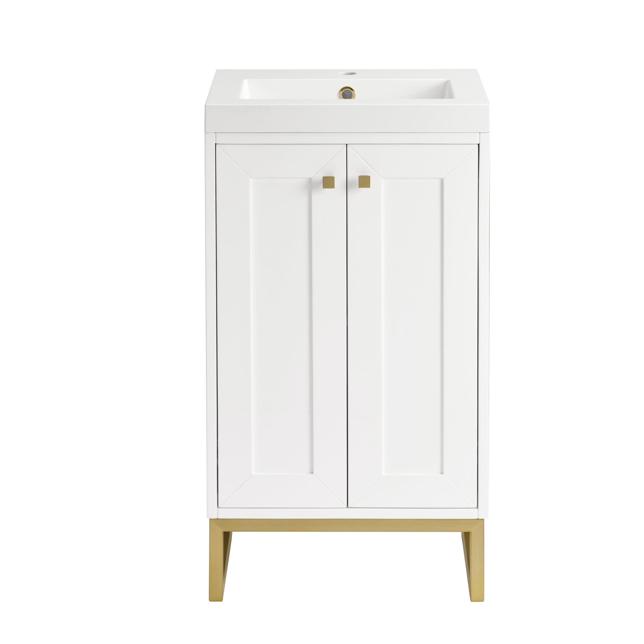 James Martin Chianti 20" Single Bathroom Vanity, Glossy White with White Glossy (Champagne Brass) countertop