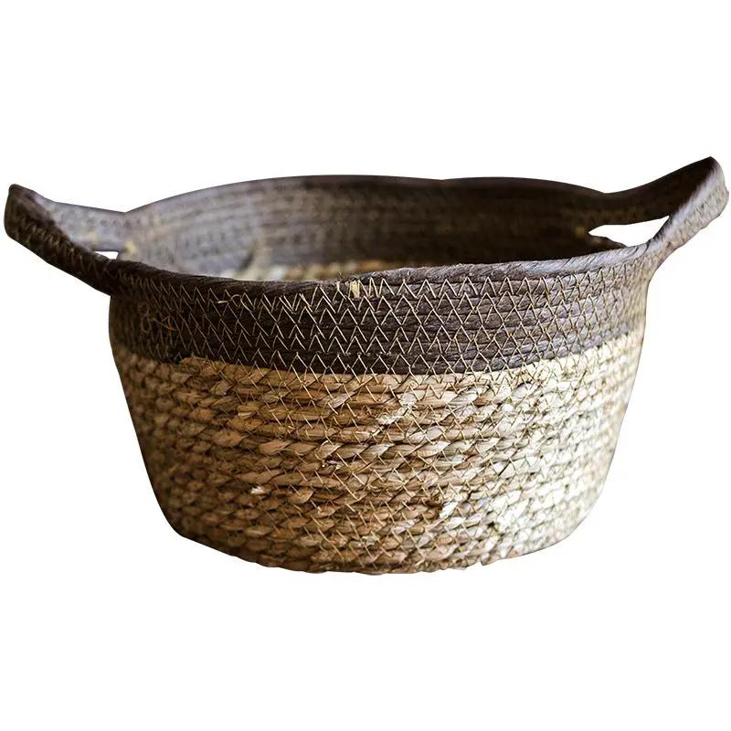 Khaki Brown Straw Basket with Handles by RusticReach