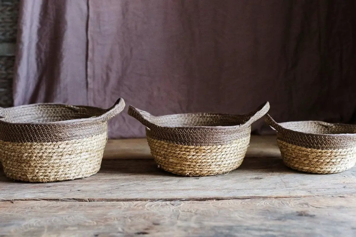 Khaki Brown Straw Basket with Handles by RusticReach