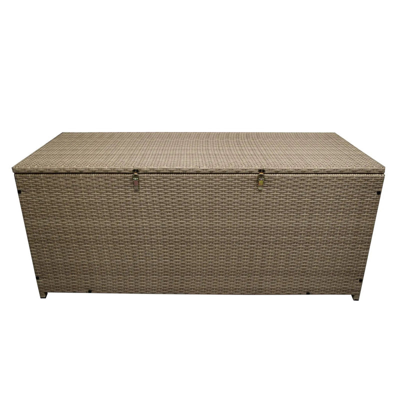 Tan Wicker Patio Deck Box with 113 Gallon Storage and Metal Frame by Sharicks