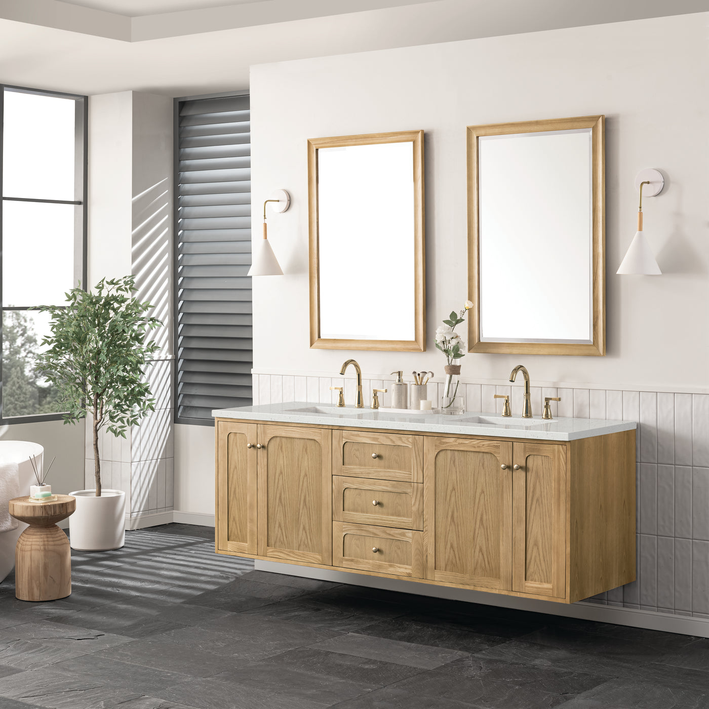 James Martin Laurent 72" Dual Mount Double Bathroom Vanity, Light Natural Oak, view 36