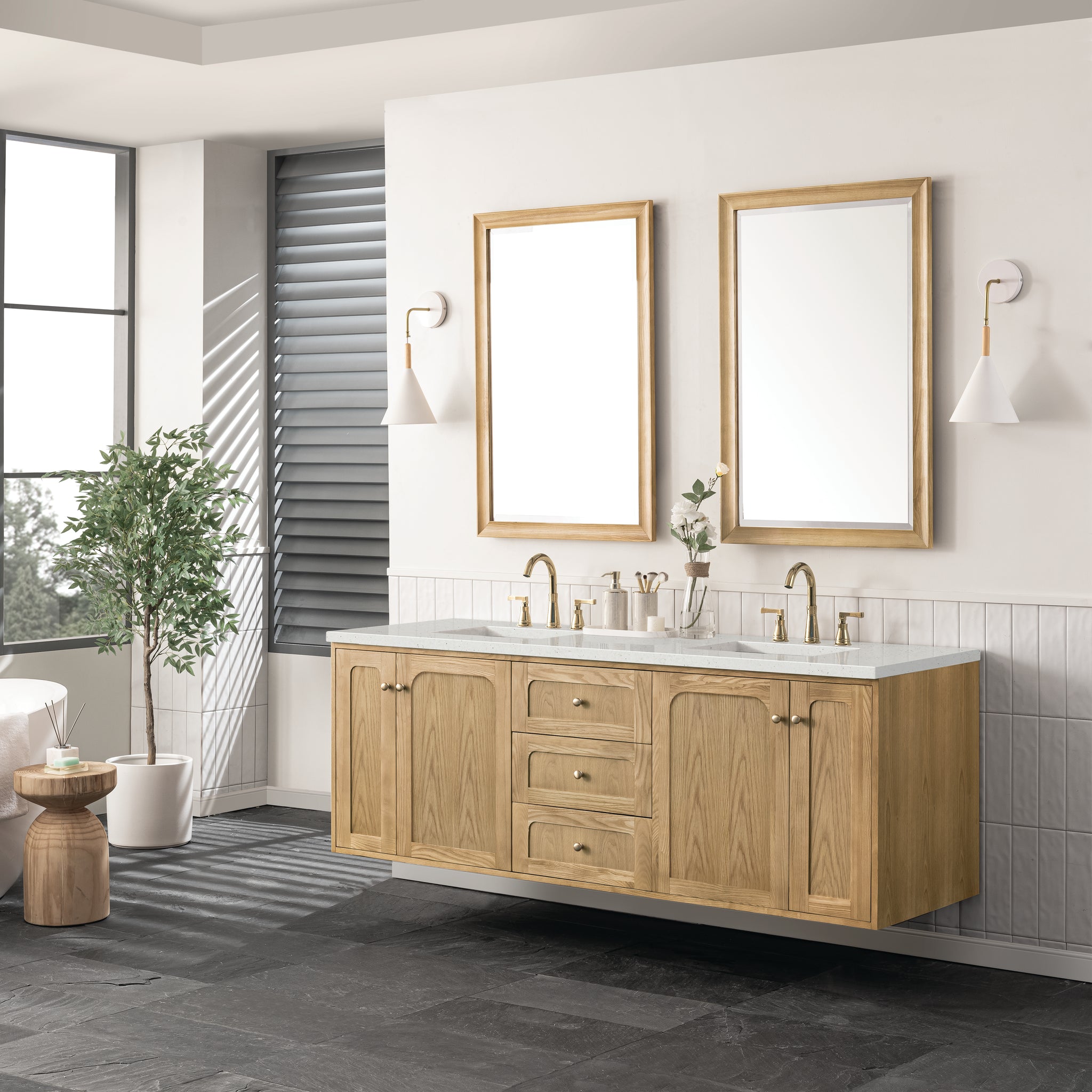 James Martin Laurent 72" Dual Mount Double Bathroom Vanity, Light Natural Oak, view 36