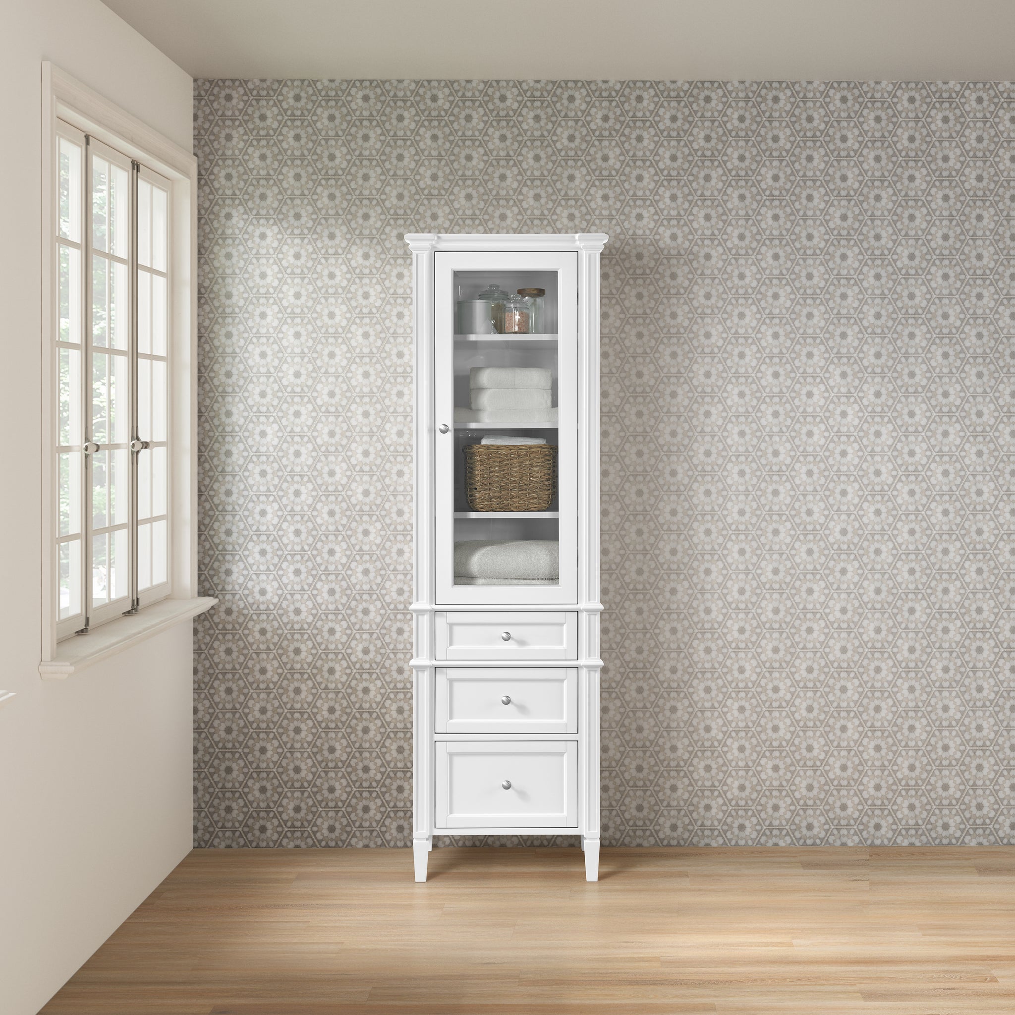 James Martin Brittany Linen Cabinet, Bright White, view 4
