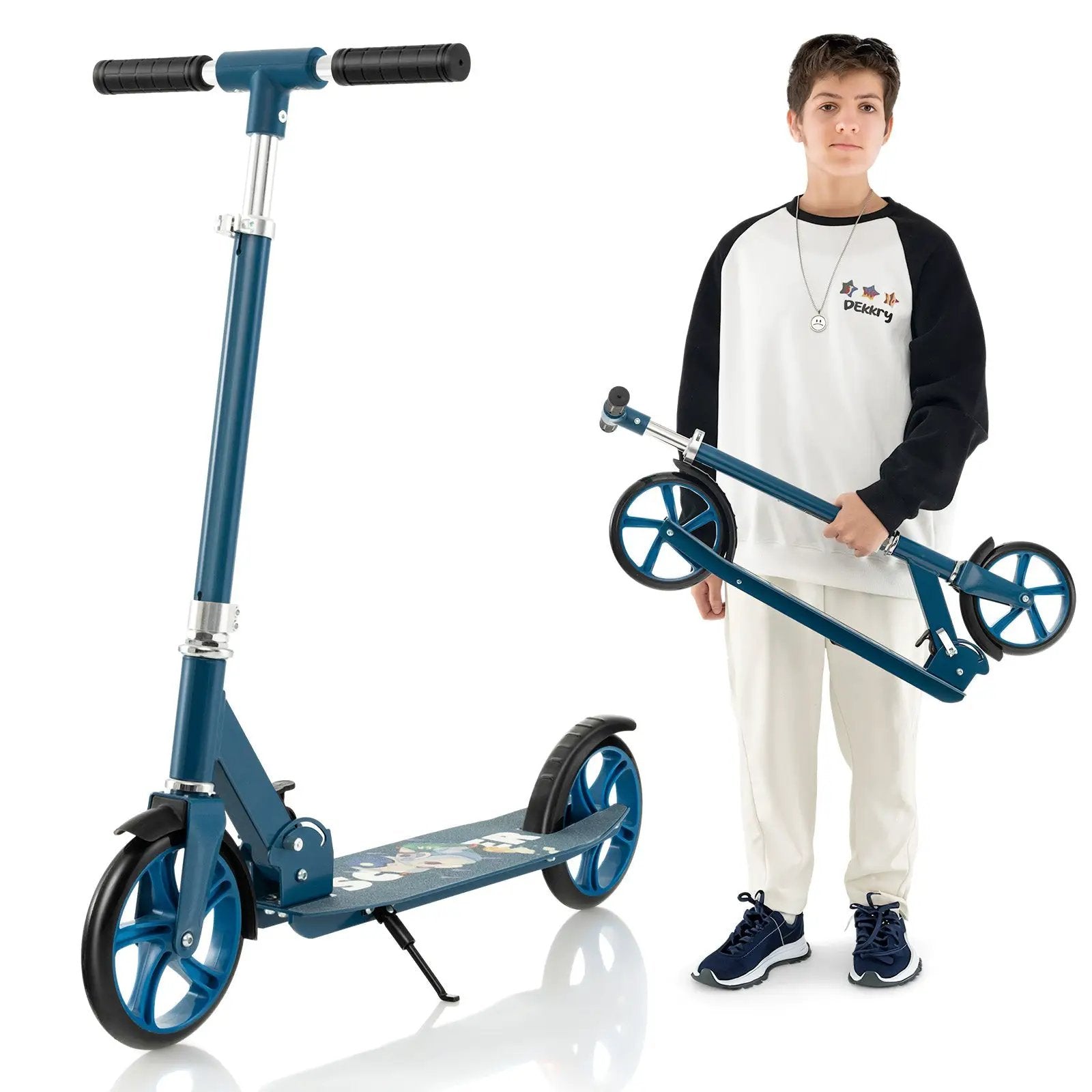 Folding Aluminum Alloy Scooter with 3 Adjustable Heights-Blue by DirectDeals