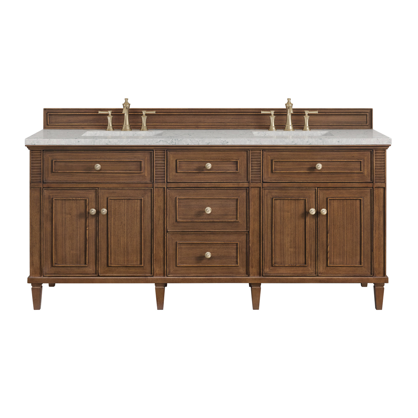 James Martin Lorelai 72" Double Bathroom Vanity, Mid-Century Walnut with Eternal Jasmine Pearl countertop