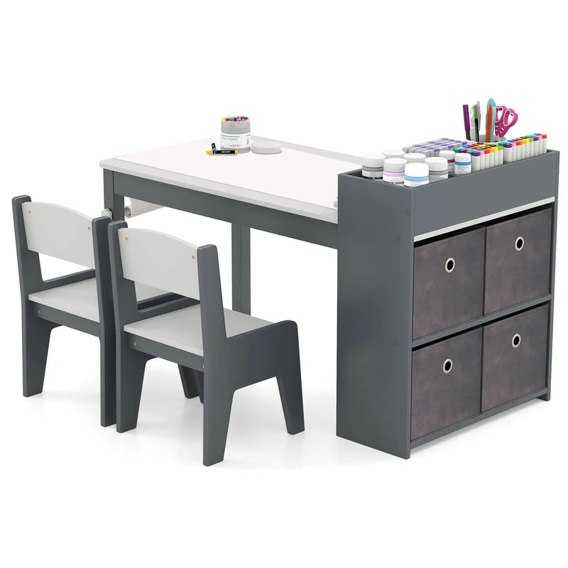 Kids Art Table and Chairs Set with 2 Chairs and Paper Roll by DirectDeals