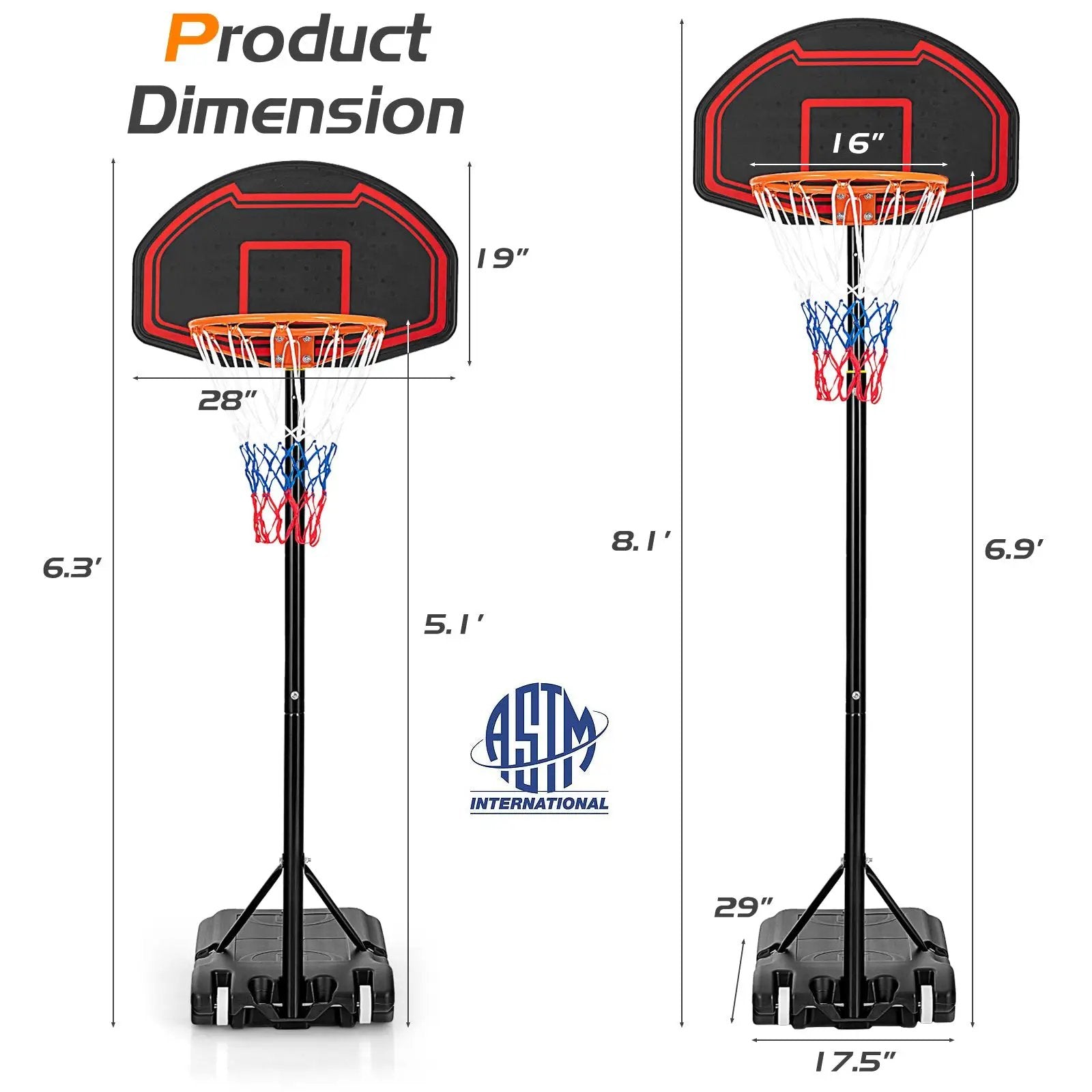 Adjustable Kids' Basketball Hoop Stand with Durable Net and Wheel by DirectDeals