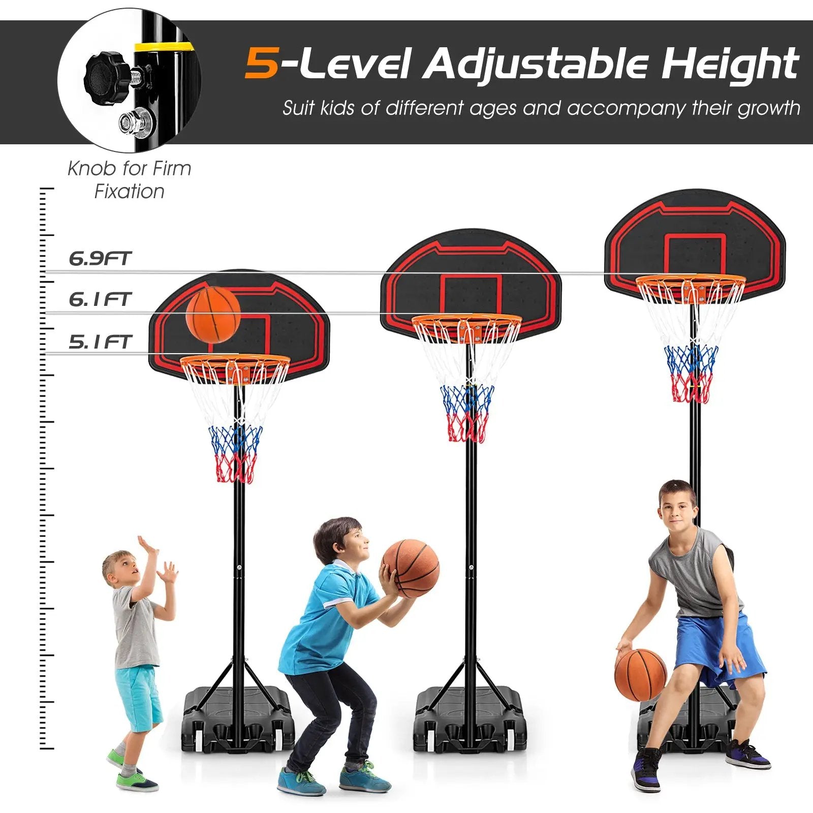 Adjustable Kids' Basketball Hoop Stand with Durable Net and Wheel by DirectDeals