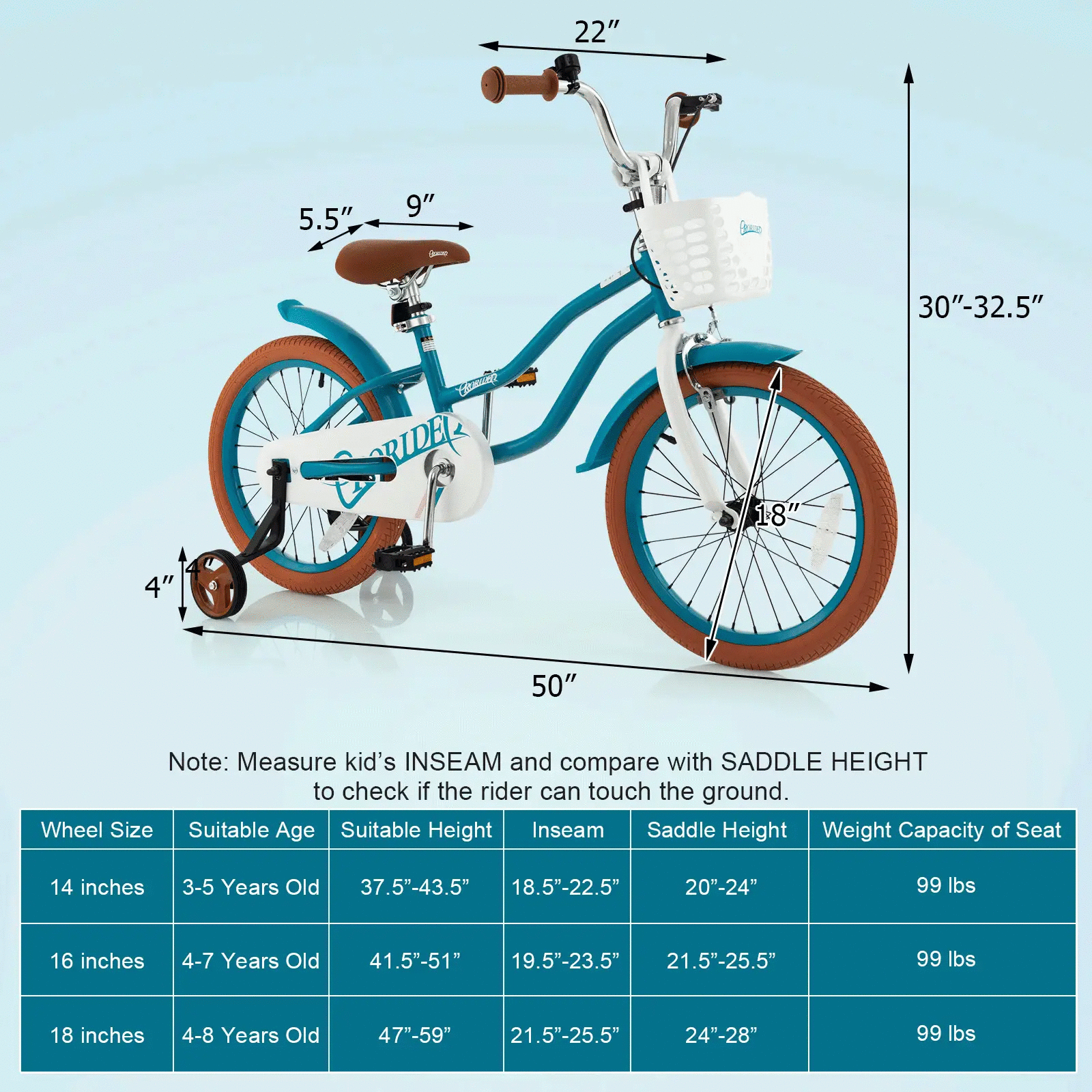 Children Bicycle with Front Handbrake and Rear Coaster Brake-Turquoise by DirectDeals