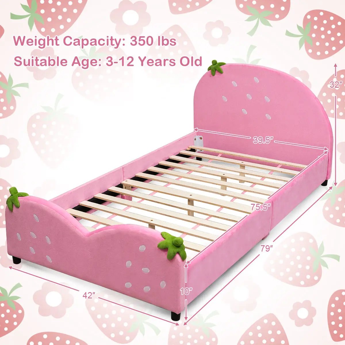 Kids Children Upholstered Berry Pattern Toddler Bed by DirectDeals