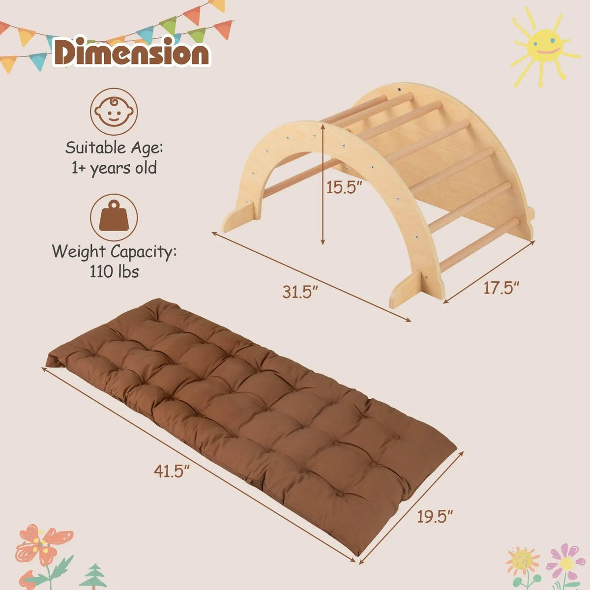 Kids Climbing Arch with Cushion Montessori Arch Climber/Rocker for Toddlers, photo 7 of 16