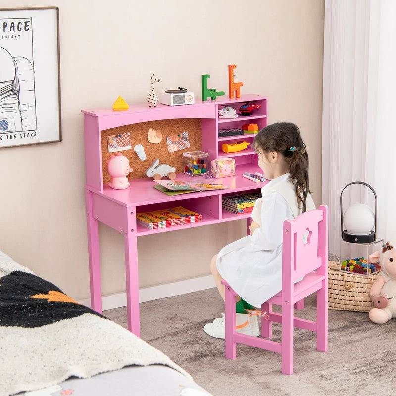 Kids Desk and Chair Set with Hutch and Bulletin Board for 3+ Kids by DirectDeals