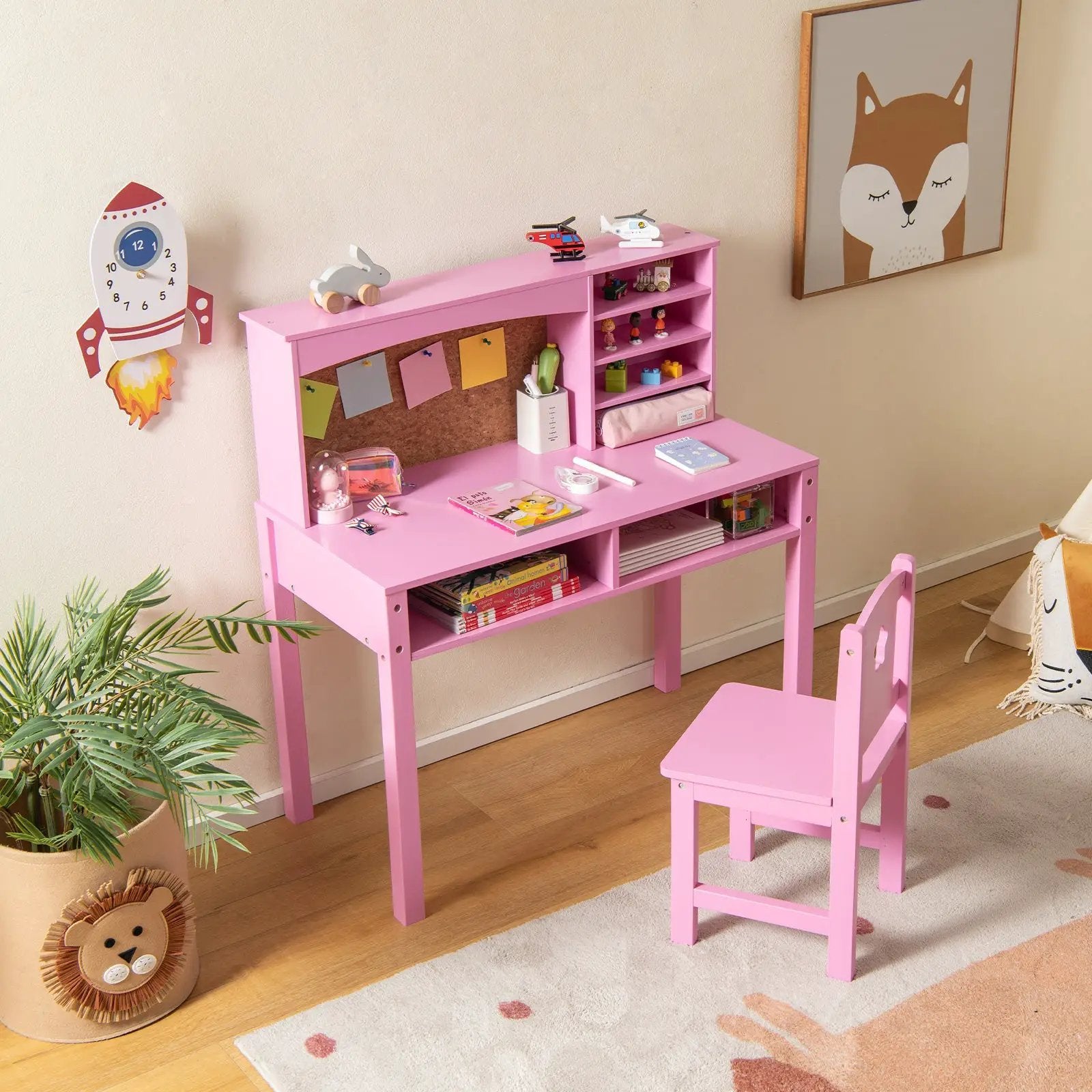Kids Desk and Chair Set with Hutch and Bulletin Board for 3+ Kids by DirectDeals