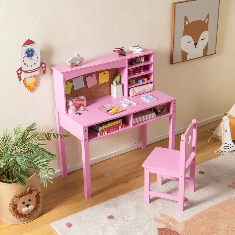 Kids Desk and Chair Set with Hutch and Bulletin Board for 3+ Kids by DirectDeals