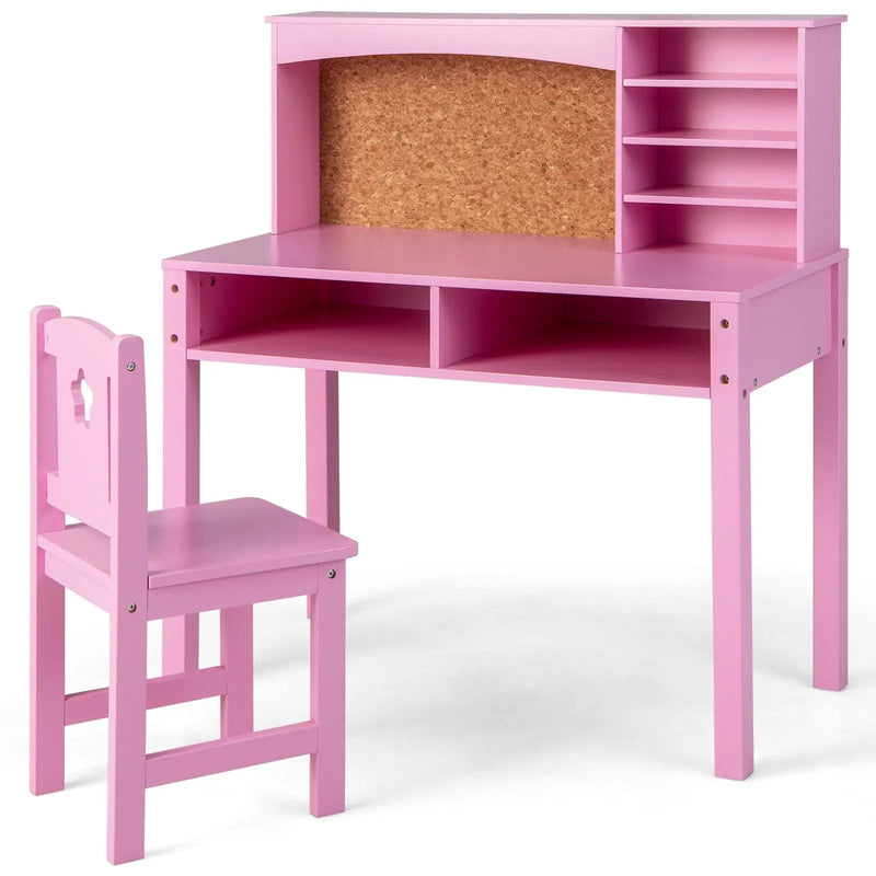 Kids Desk and Chair Set with Hutch and Bulletin Board for 3+ Kids by DirectDeals