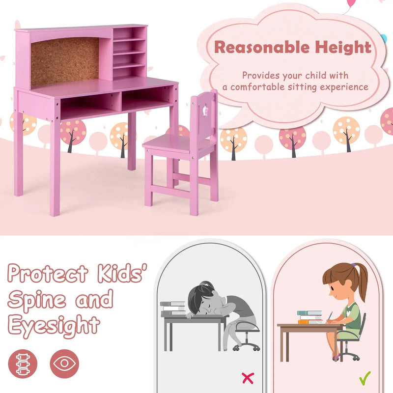 Kids Desk and Chair Set with Hutch and Bulletin Board for 3+ Kids by DirectDeals