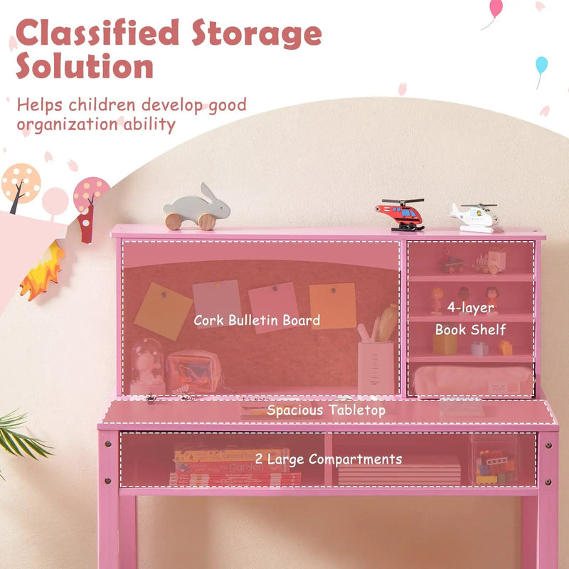 Kids Desk and Chair Set with Hutch and Bulletin Board for 3+ Kids by DirectDeals