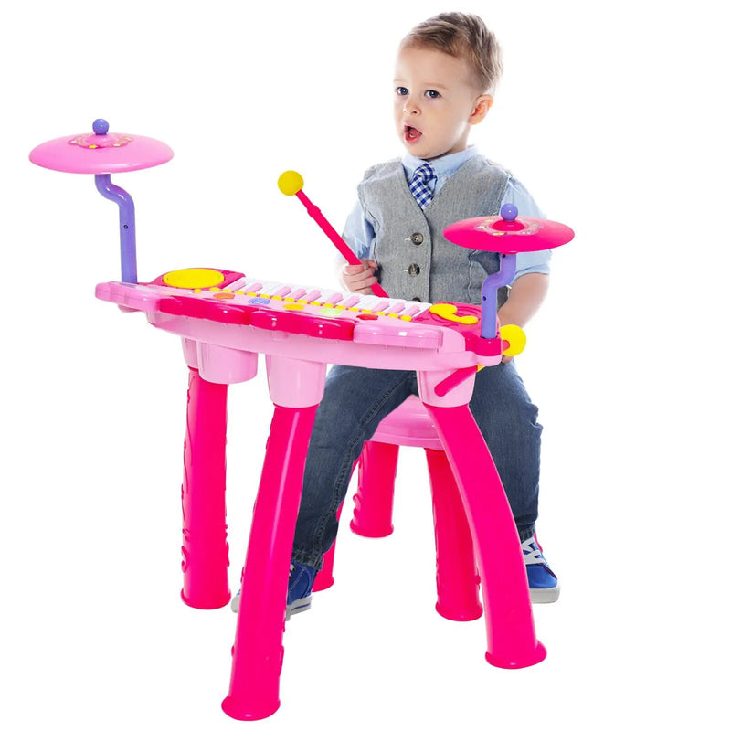 2-in-1 Kids Electronic Drum and Keyboard Set with Stool by DirectDeals