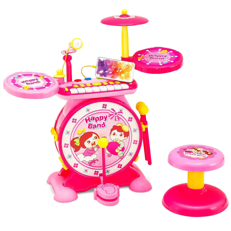 2-in-1 Kids Electronic Drum and Keyboard Set with Stool by DirectDeals