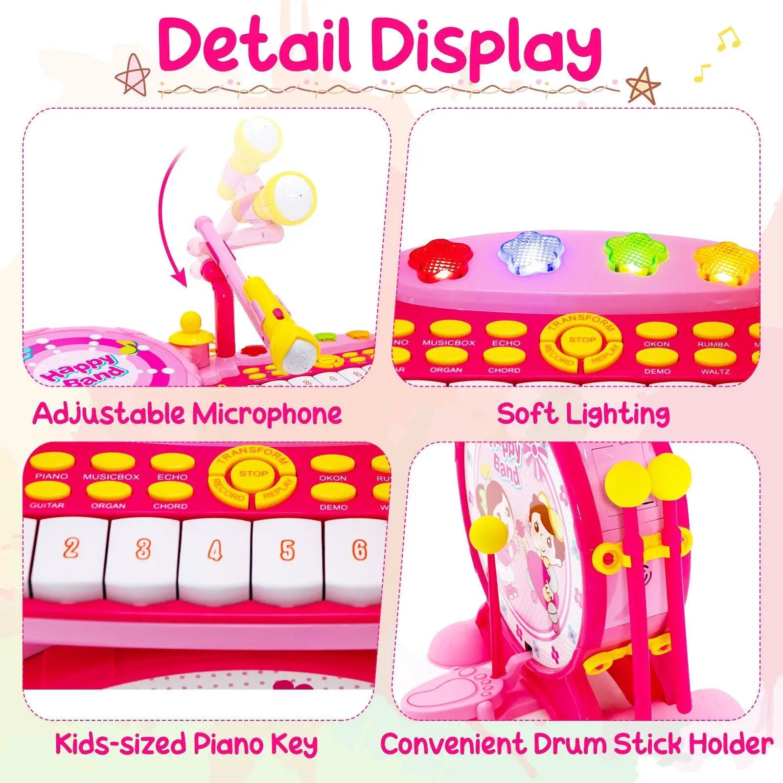 2-in-1 Kids Electronic Drum and Keyboard Set with Stool by DirectDeals