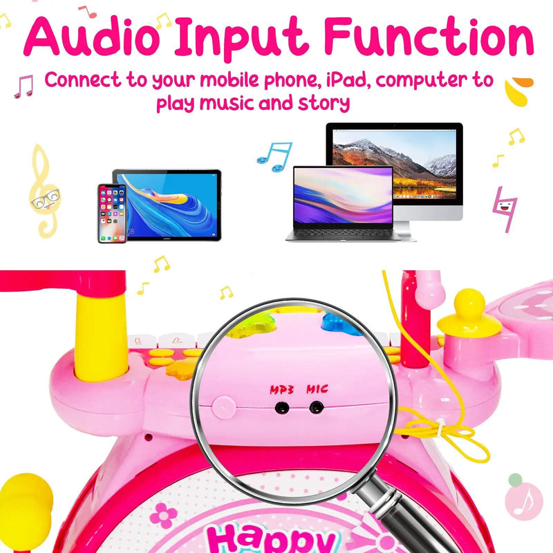 2-in-1 Kids Electronic Drum and Keyboard Set with Stool by DirectDeals