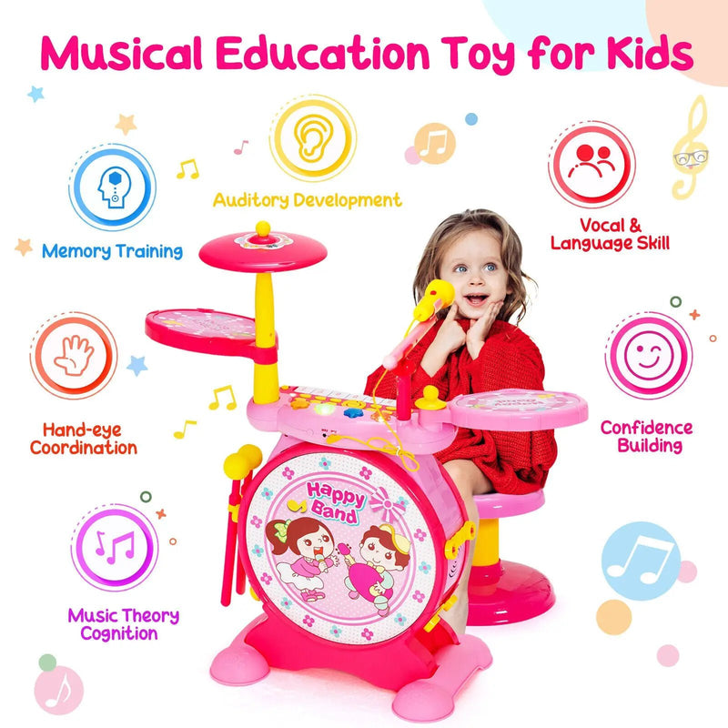 2-in-1 Kids Electronic Drum and Keyboard Set with Stool by DirectDeals