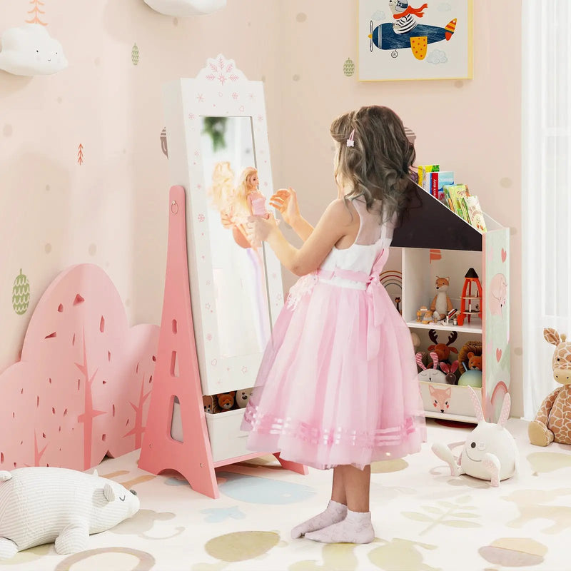 Kids Jewelry Cabinet with Full-Length Mirror and Foldable Drawer-White by DirectDeals