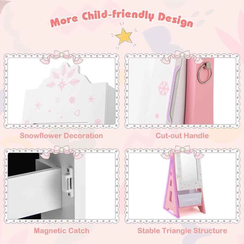 Kids Jewelry Cabinet with Full-Length Mirror and Foldable Drawer-White by DirectDeals