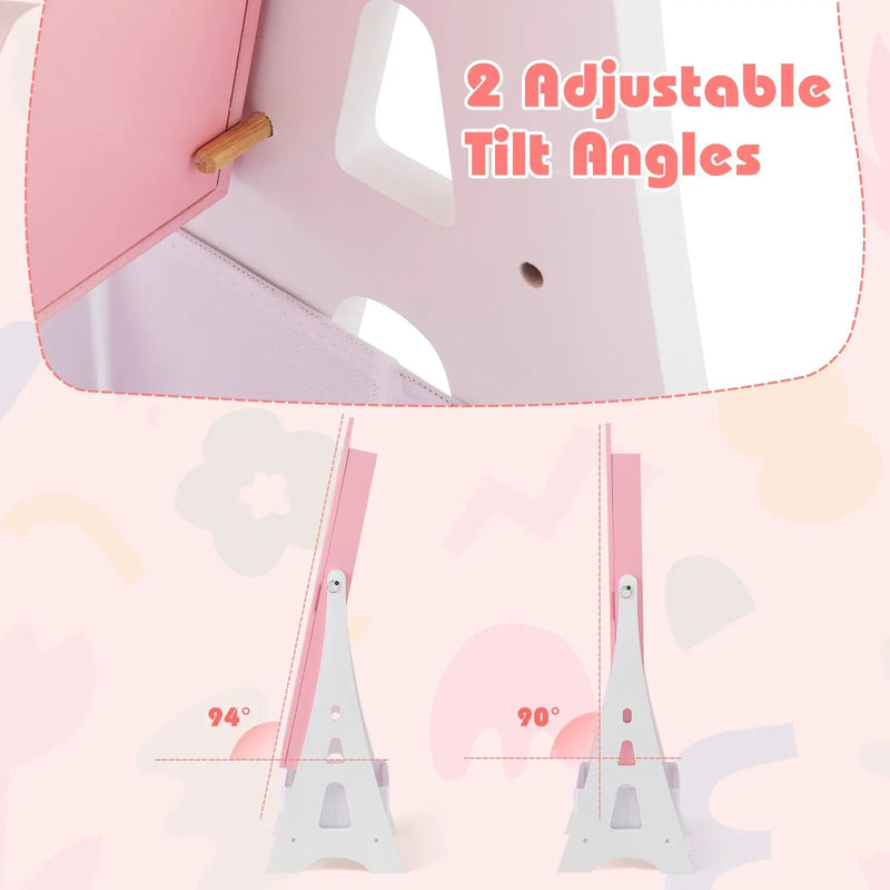 Kids Jewelry Cabinet with Full-Length Mirror and Foldable Drawer-Pink by DirectDeals