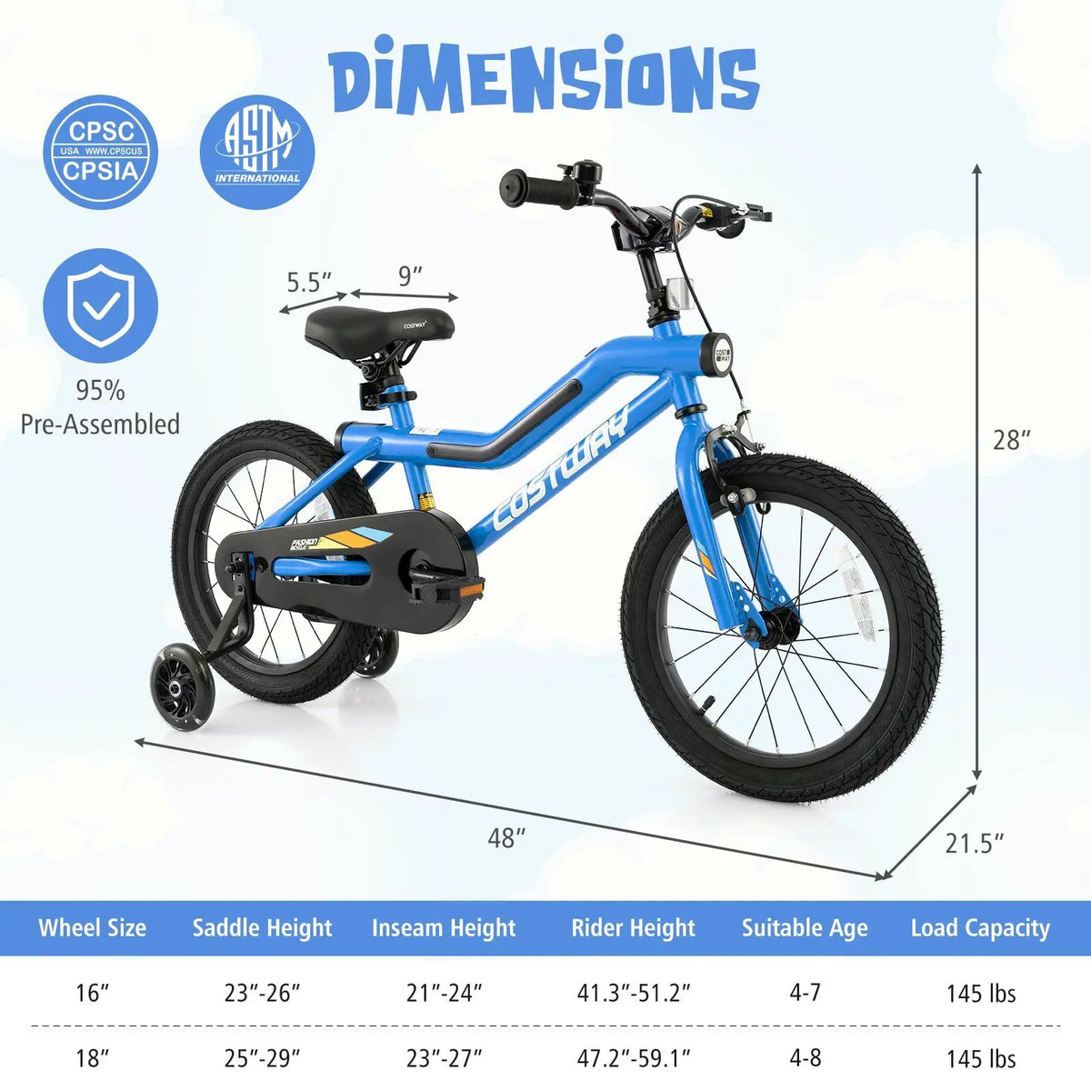 18 Inch Kids Bike LED Lighted Adjustable with Training Wheels for 4-8 Years Old Kids-18 inches, photo 4 of 9