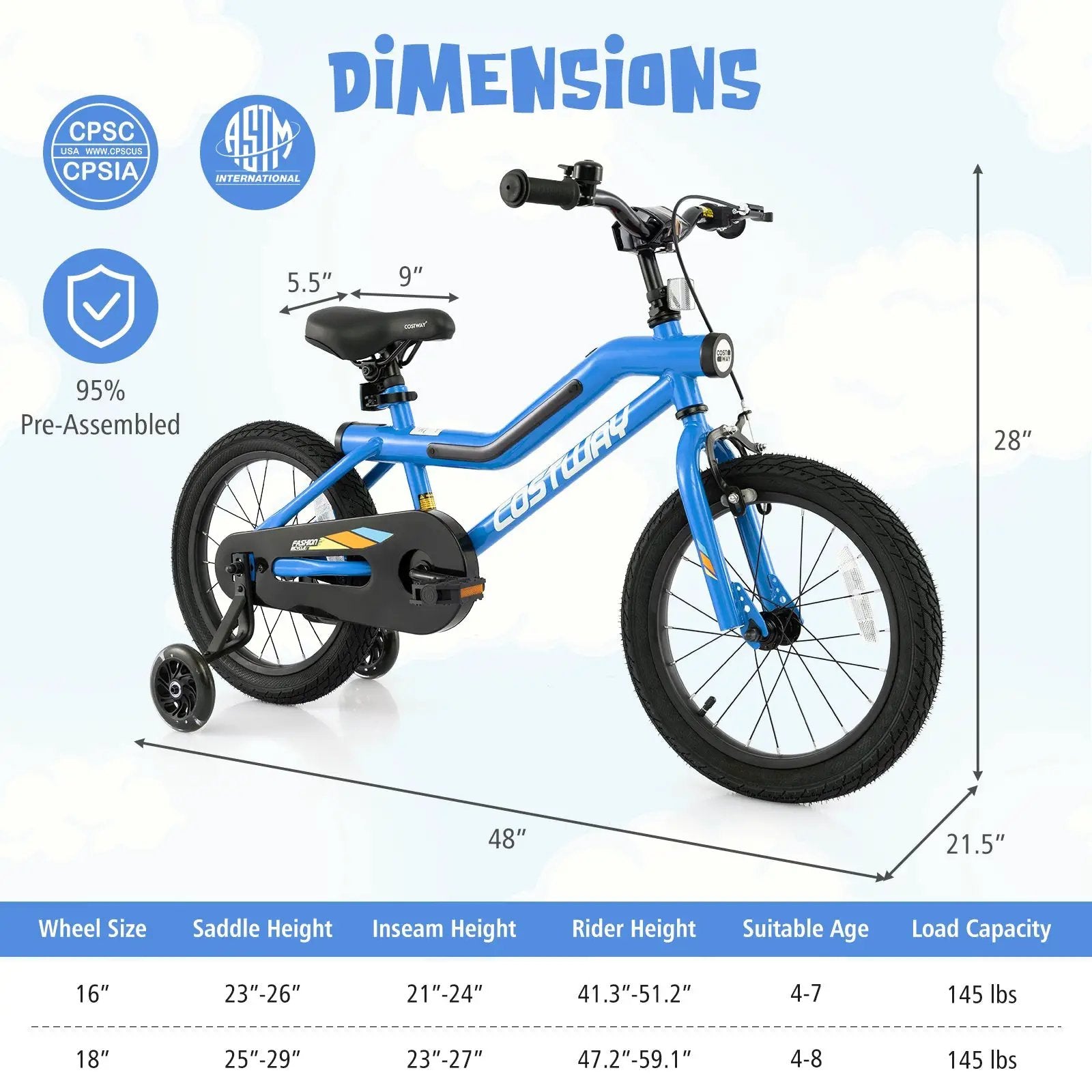 18 Inch Kids Bike LED Lighted Adjustable with Training Wheels for 4-8 Years Old Kids-18 inches by DirectDeals