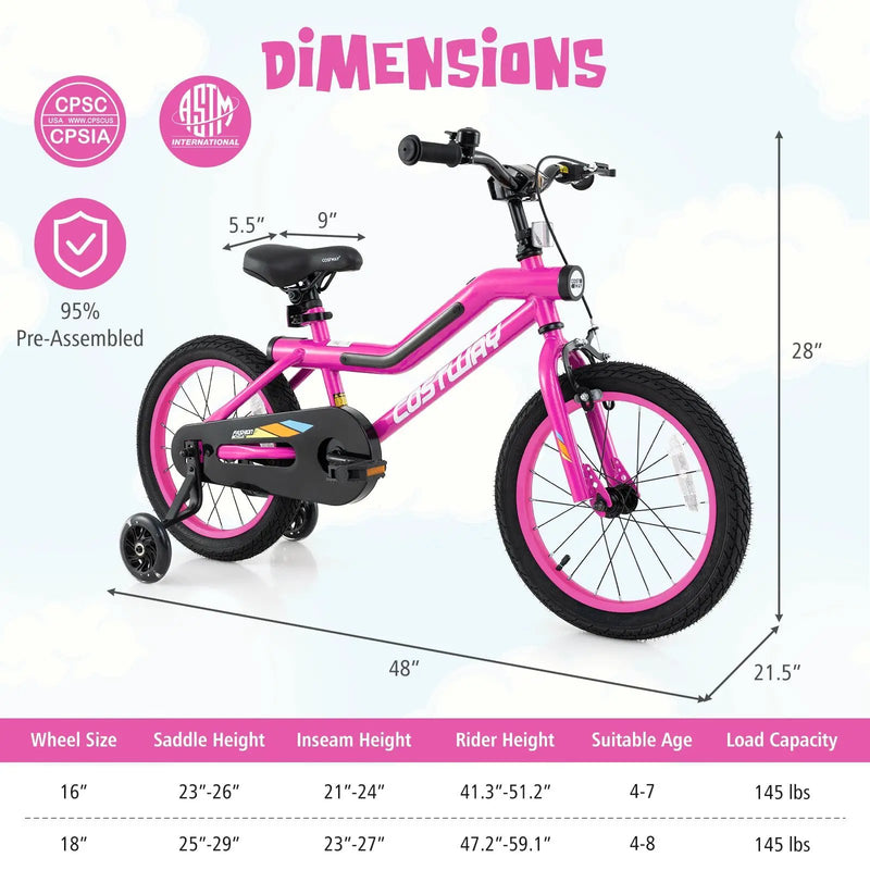 18 Inch LED Lighted Kids Bike with Training Wheels and Headlight for Ages 4-8 Years-18 inches by DirectDeals