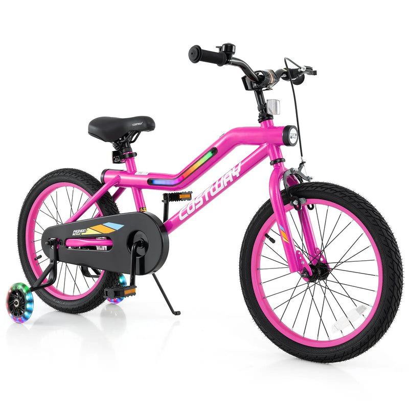 18 Inch LED Lighted Kids Bike with Training Wheels and Headlight for Ages 4-8 Years-18 inches by DirectDeals