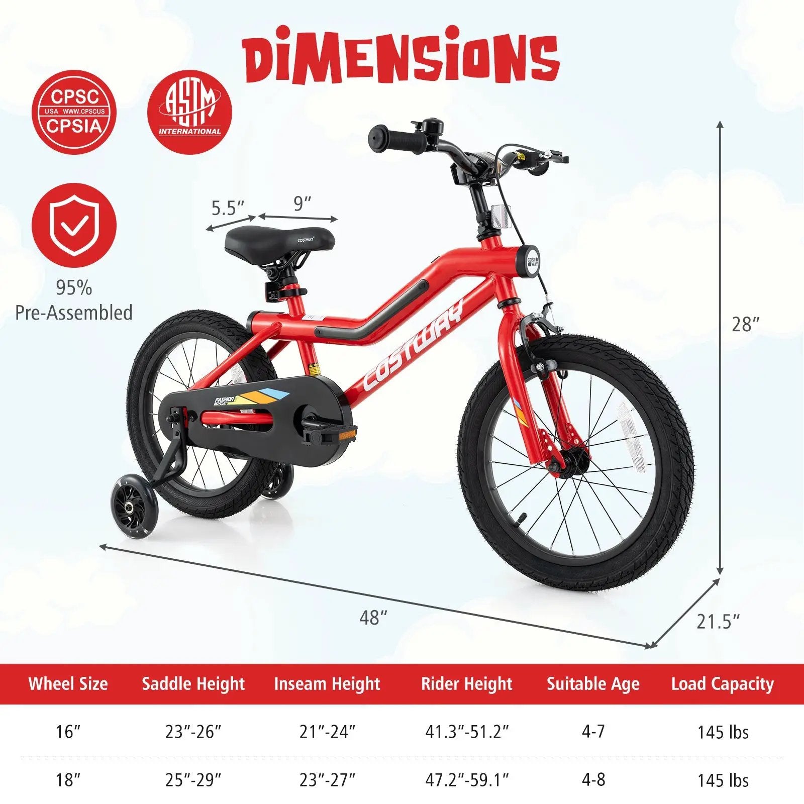 18 Inch Kids Bike with LED Lights Adjustable Carbon Steel Bicycle for 4-8 Years Old-18 inches by DirectDeals