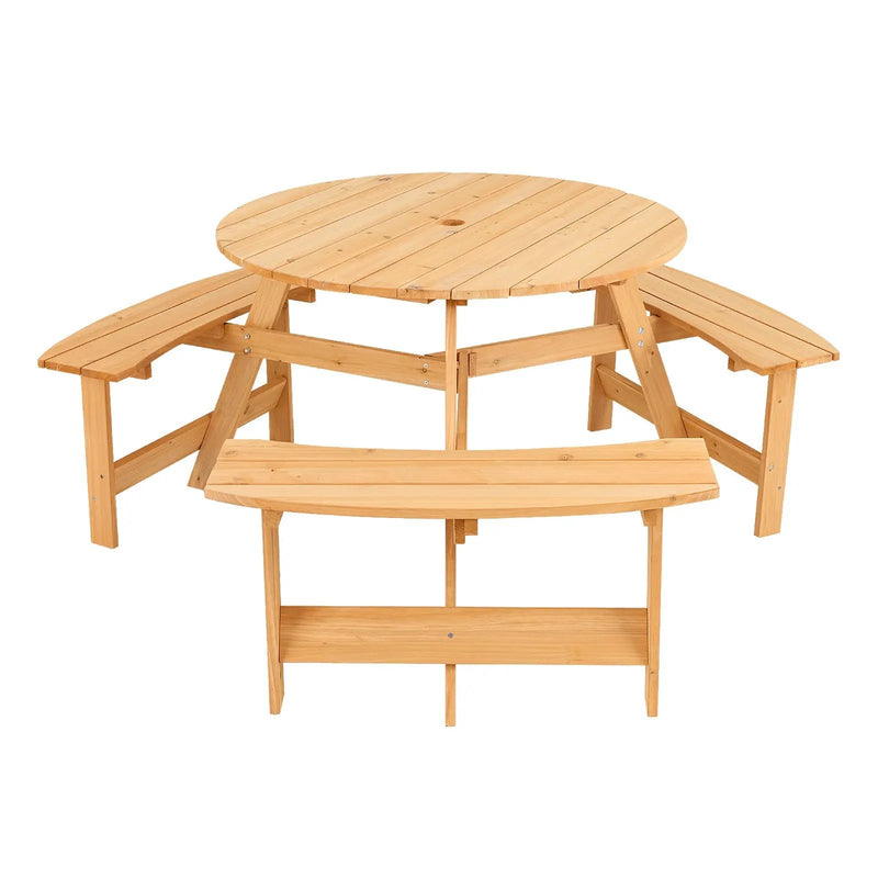 Kids Outdoor Wooden Picnic Table and Bench Set with Umbrella Hole-Natural by DirectDeals