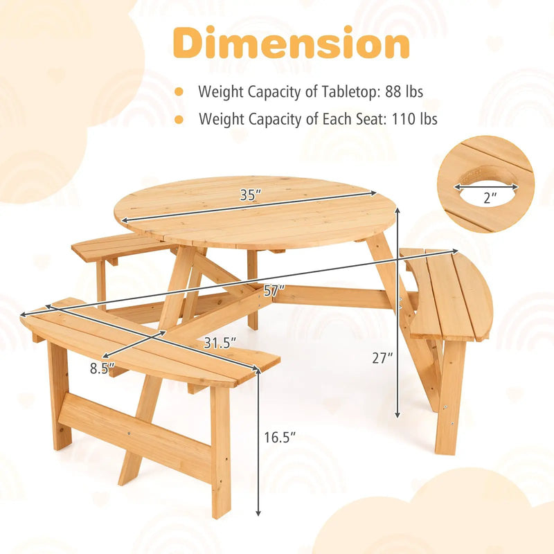 Kids Outdoor Wooden Picnic Table and Bench Set with Umbrella Hole-Natural by DirectDeals