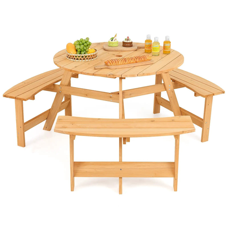 Kids Outdoor Wooden Picnic Table and Bench Set with Umbrella Hole-Natural by DirectDeals