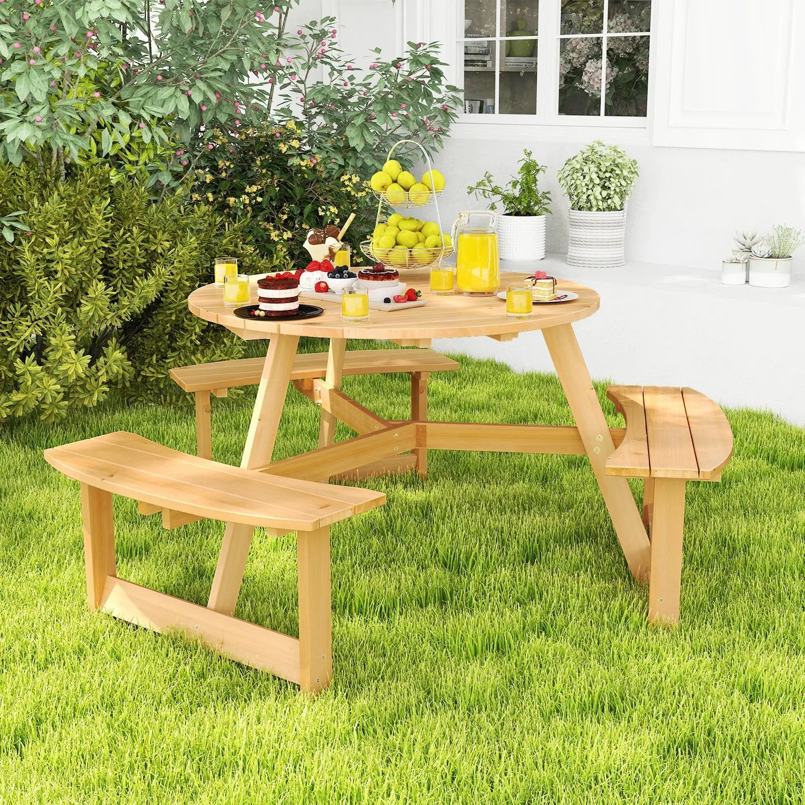 Kids Outdoor Wooden Picnic Table and Bench Set with Umbrella Hole-Natural by DirectDeals