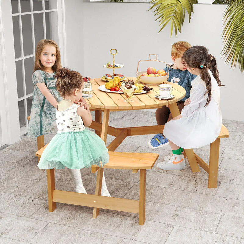 Kids Outdoor Wooden Picnic Table and Bench Set with Umbrella Hole-Natural by DirectDeals