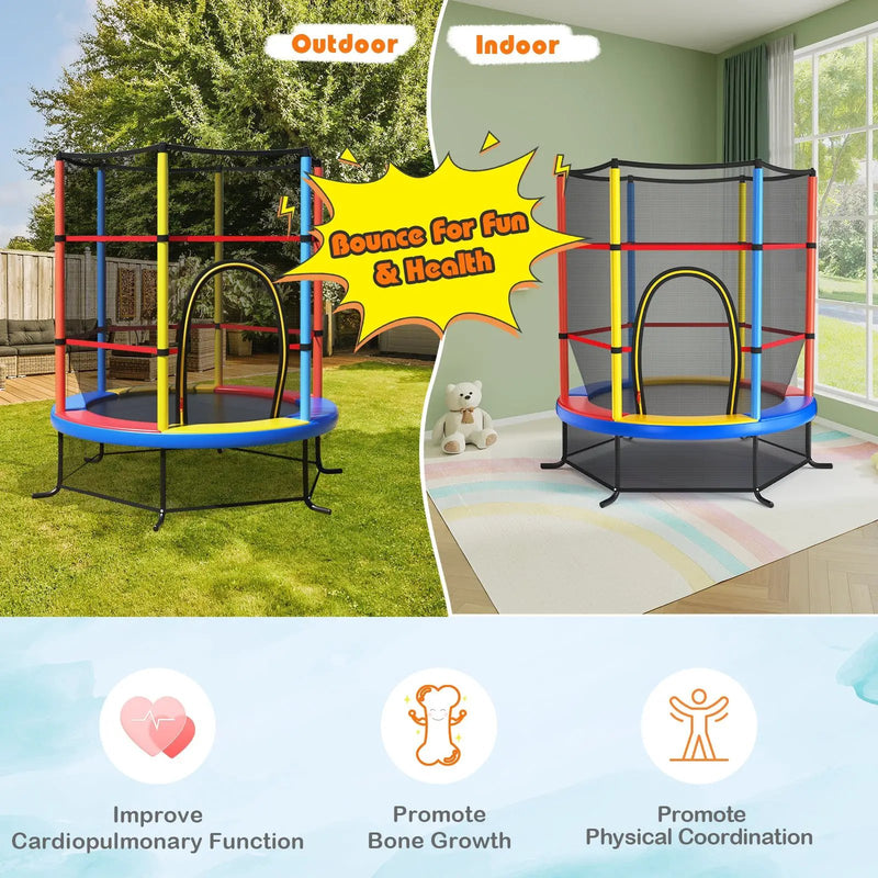 55 Inch Kids Recreational Trampoline Bouncing Jumping Mat with Enclosure Net by DirectDeals
