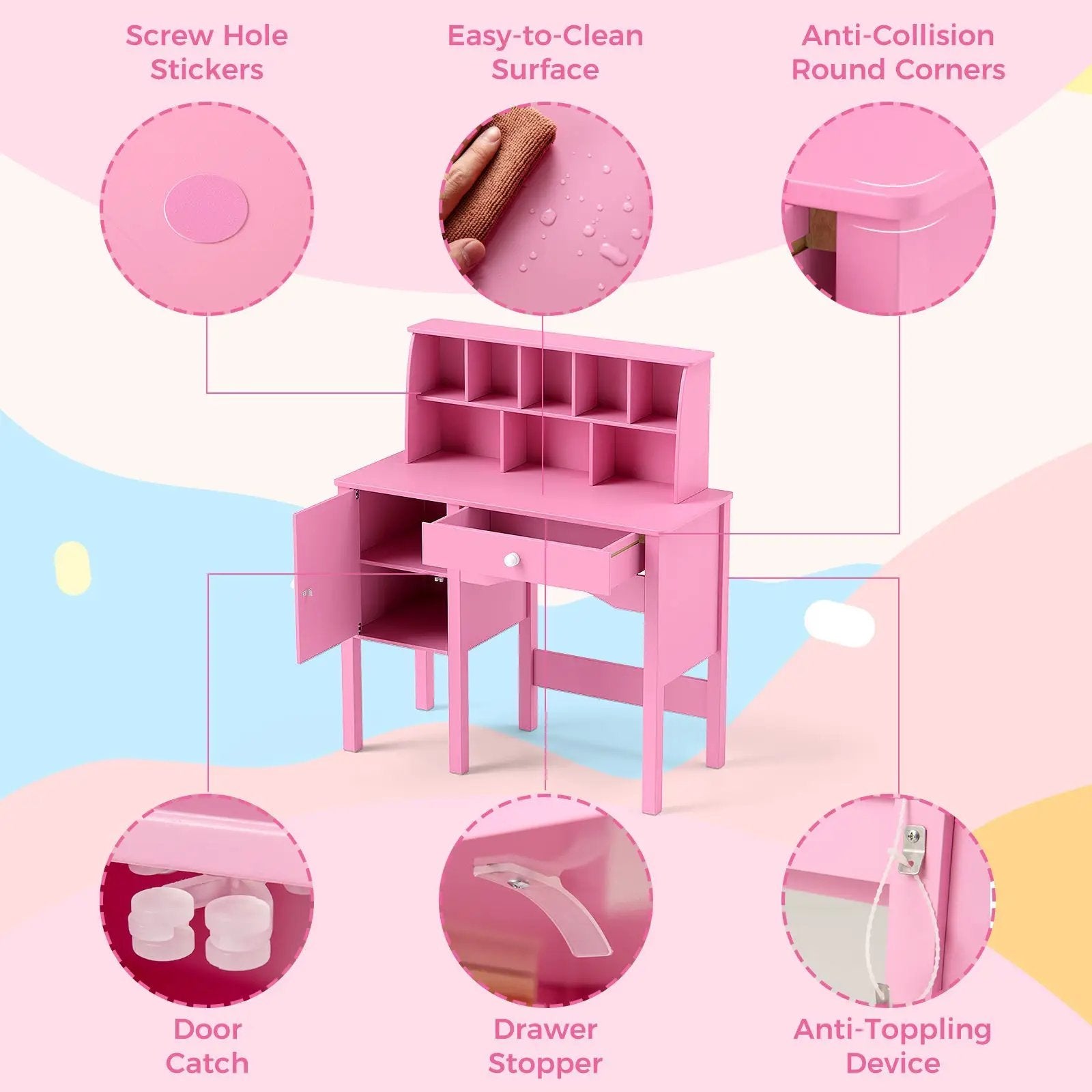 Kids Study Desk and Chair Set with Chair Hutch and Storage Cabinet for 3+ Years Old by DirectDeals