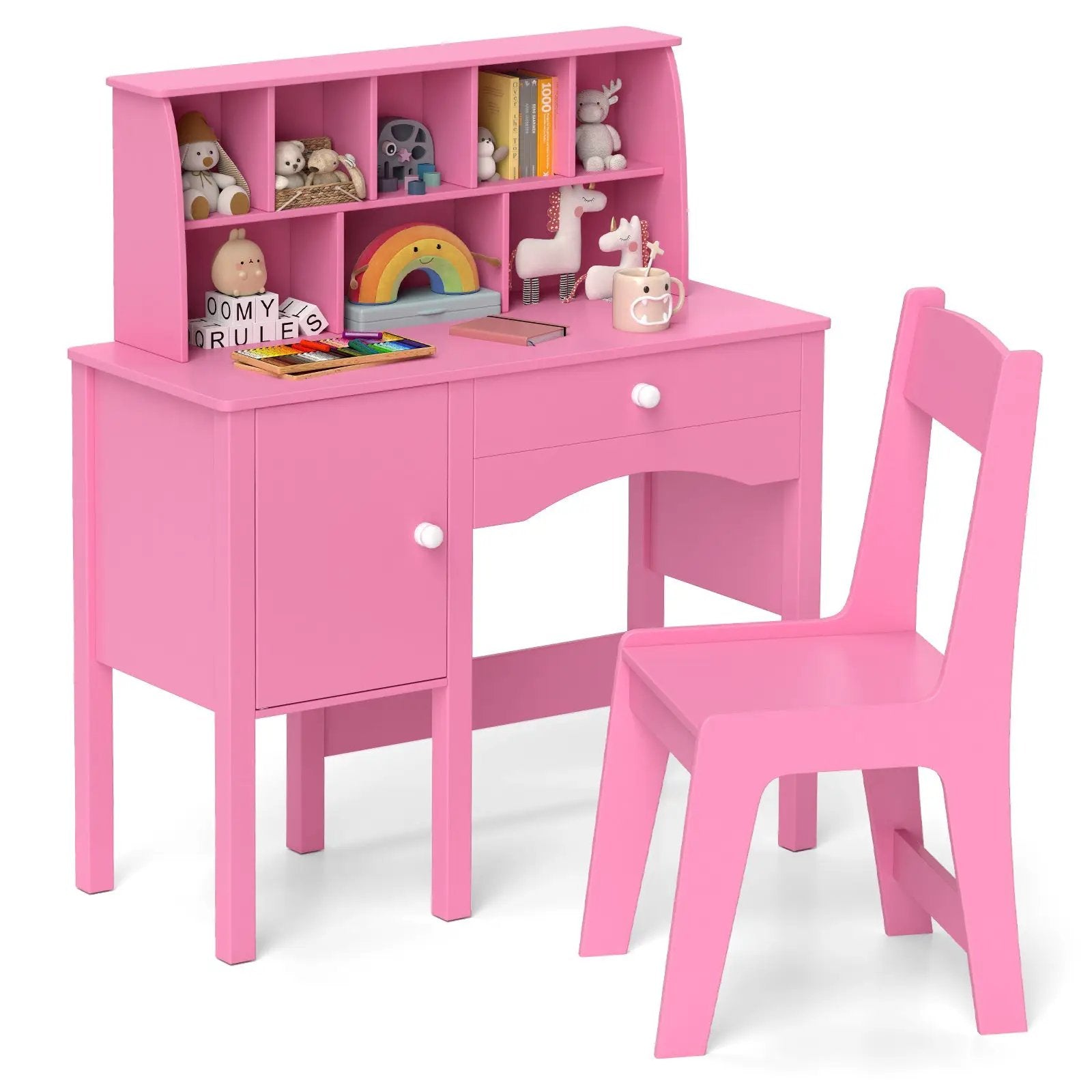 Kids Study Desk and Chair Set with Chair Hutch and Storage Cabinet for 3+ Years Old by DirectDeals