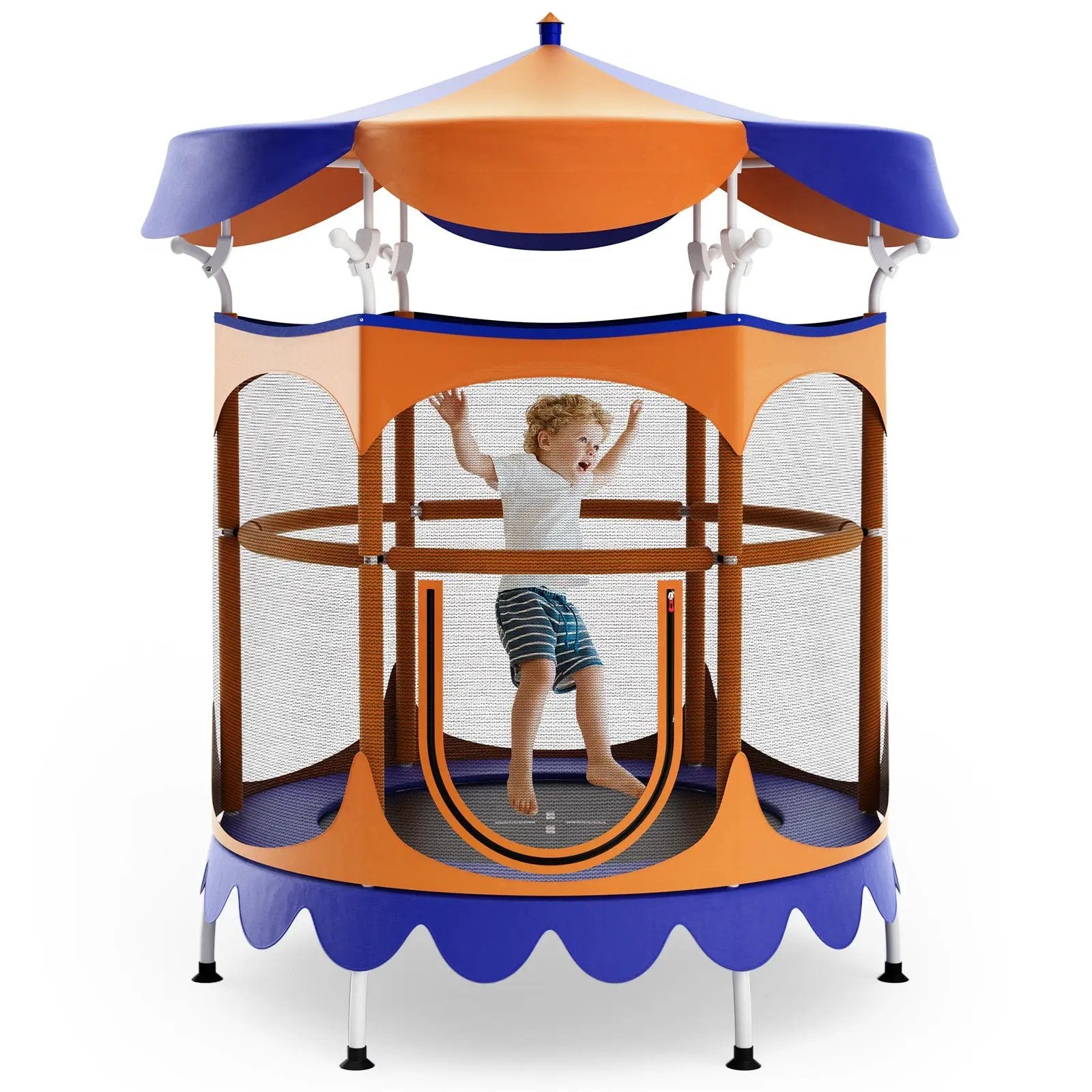 64 Inch Kids Trampoline with Detachable Canopy and Safety Enclosure Net by DirectDeals