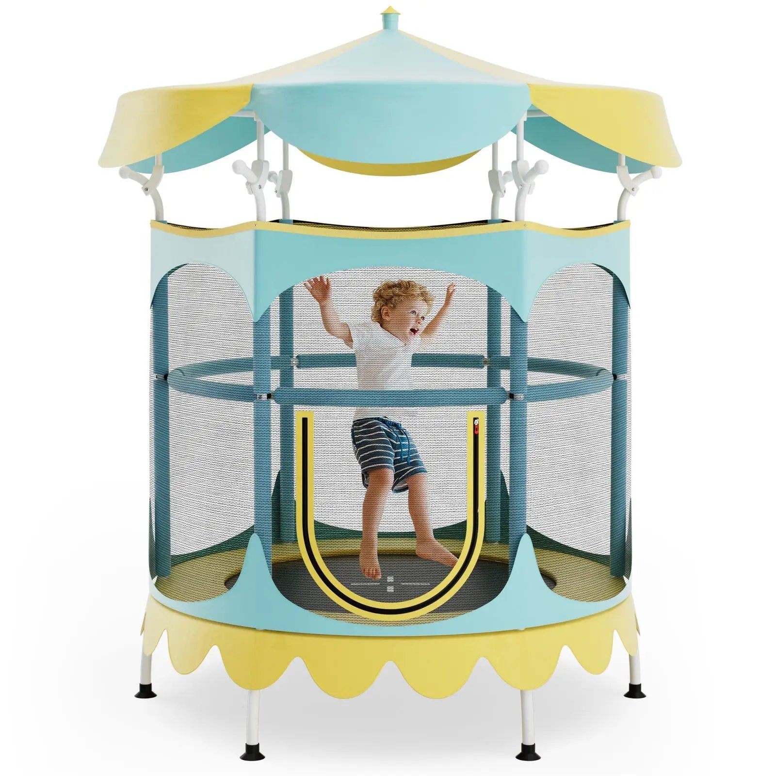 64 Inch Kids Trampoline with Detachable Canopy and Safety Enclosure Net by DirectDeals