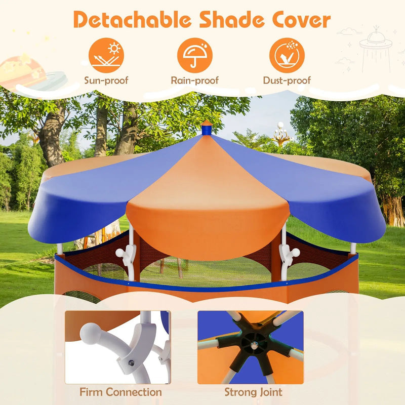 64 Inch Kids Trampoline with Detachable Canopy and Safety Enclosure Net by DirectDeals