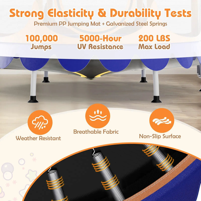 64 Inch Kids Trampoline with Detachable Canopy and Safety Enclosure Net by DirectDeals