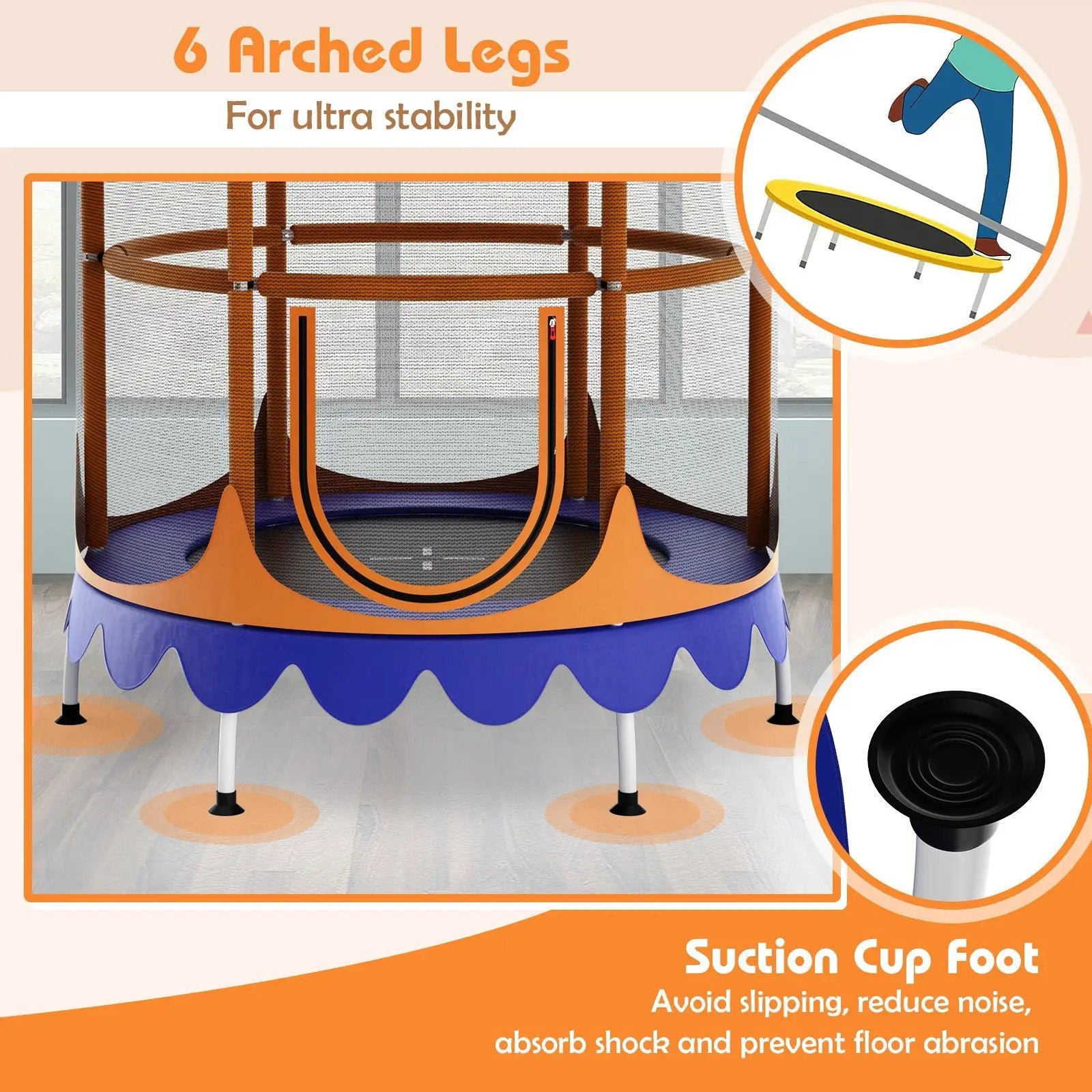64 Inch Kids Trampoline with Detachable Canopy and Safety Enclosure Net by DirectDeals