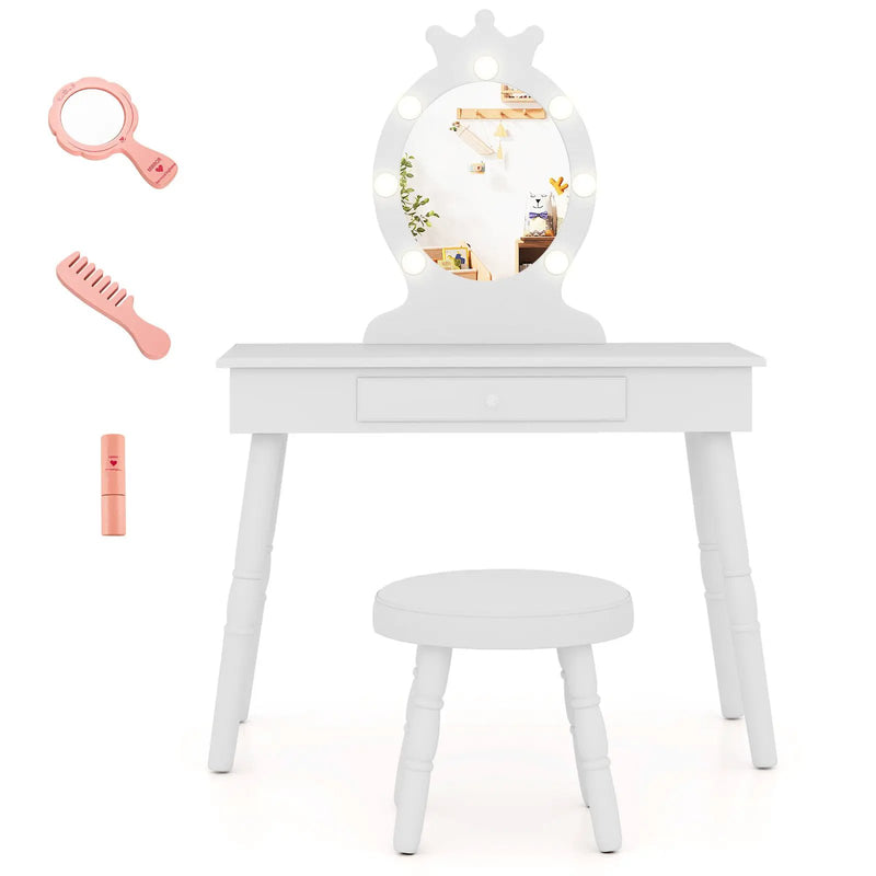 Kids Vanity Set with Lighted Mirror with Adjustable Brightness and Large Drawer by DirectDeals